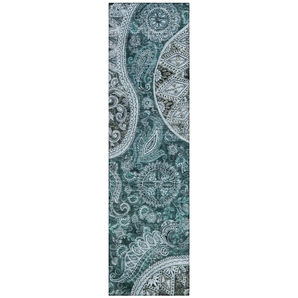 Addison Rugs Chantille ACN1078 Teal 2'3" x 7'6" Indoor Outdoor Runner Rug, Machine Washable, Stain Resistant, Easy Clean, Non Shedding, Hallway, Laundry, Patio, Kitchen Rug