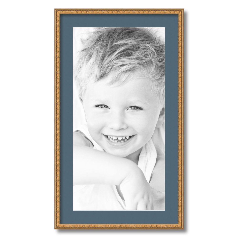 ArtToFrames 12x24 inch Gold with Star Compo Picture Frame with 2 Inch Single Dutch Blue Mat, SingleMat-D9329-12x24-785