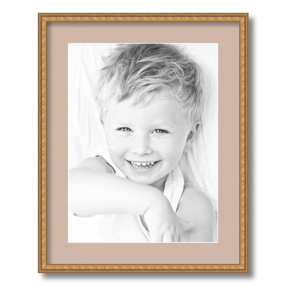 ArtToFrames 12x16 inch Gold with Star Compo Picture Frame with 2 Inch Single Grey Beige Mat, SingleMat-D9329-12x16-778