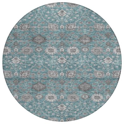 Addison Rugs Chantille ACN1155 Teal 8' x 8' Indoor Outdoor Round Rug, Easy Clean, Machine Washable, Non Shedding, Bedroom, Entry, Living Room, Dining Room, Kitchen, Patio Rug
