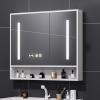 Bathroom vanity mirror cabinet with storage,Solid wood Wall Mounted medicine cabinet mirror,black/white,bathroom mirror with LED lights and anti fog,Time display,Touch switch,Storage Shelf(White,80*12 view 1