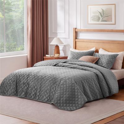 Sophia, Coverlet Set, King, Microfiber, Lightweight, Grey