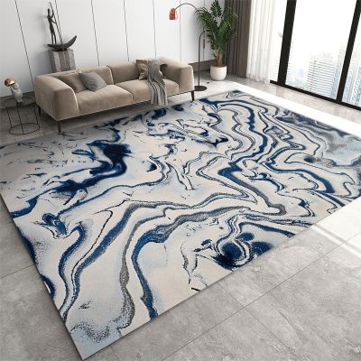 Abstract Blue Gray Fluid Texture Area Rug, Blue Striped Marble Soft Washable Carpet, Indoor Decorative Rug with Non-Slip Backing for Living Room Bedroom 4ftx6ft