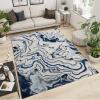 Abstract Blue Gray Fluid Texture Area Rug, Blue Striped Marble Soft Washable Carpet, Indoor Decorative Rug with Non-Slip Backing for Living Room Bedroom 4ftx6ft view 3