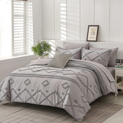 100% Cotton Ultra Luxury Tufted Duvet Cover Set, Elegant Tufted Duvet Cover Set with Stylish Textured Design (Gray, Twin XL 59" x 102")