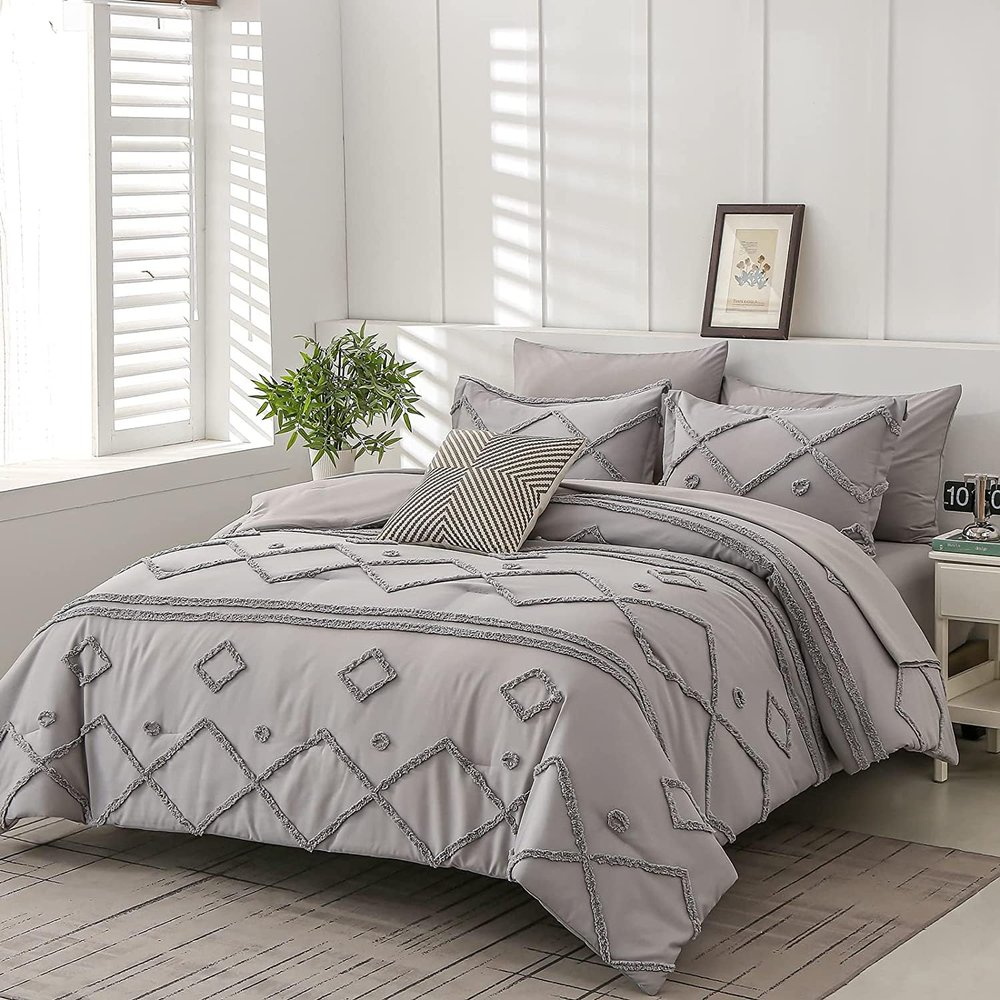 100% Cotton Ultra Luxury Tufted Duvet Cover Set, Elegant Tufted Duvet Cover Set with Stylish Textured Design (Gray, Twin XL 59" x 102")