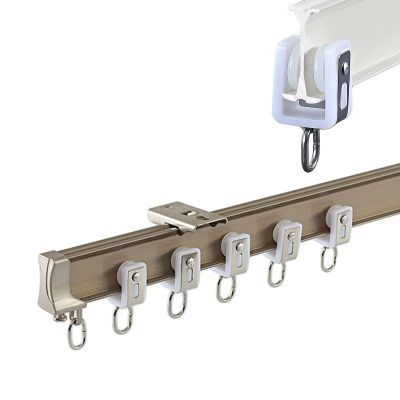 Flexible Ceiling Curtain Track, Bay Window Ceiling Curtain Rail L/U Shape Room Dividers Rod with Muti-pulley, Bendable Sliding Curtain Rail Track Single Pole or Living Room Bedroom(Champagne,250cm/98i