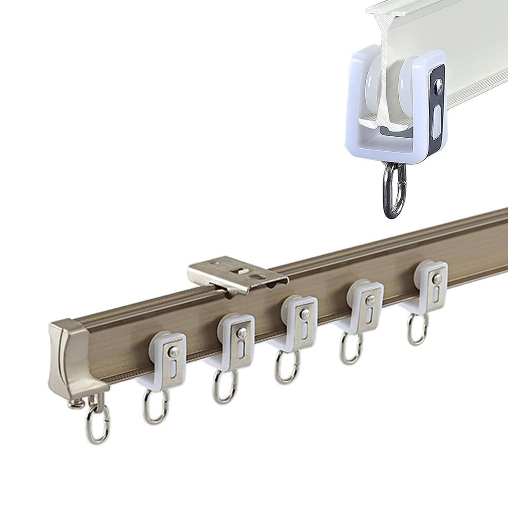 Flexible Ceiling Curtain Track, Bay Window Ceiling Curtain Rail L/U Shape Room Dividers Rod with Muti-pulley, Bendable Sliding Curtain Rail Track Single Pole or Living Room Bedroom(Champagne,250cm/98i