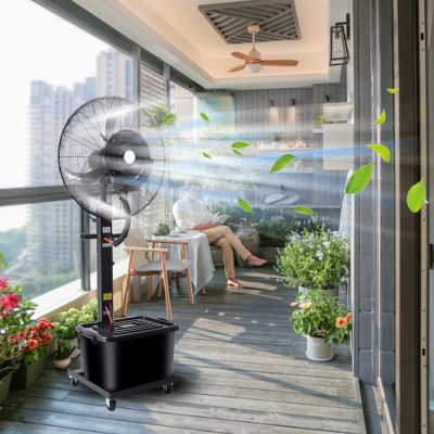 Industrial Misting Fan 25.6in/30in Pedestal Fan With 3 Cooling Speeds 11 Gallon Water Tank Fan For Patios Workshop Warehouse Industrial Warehouse Outside(30in/380w)