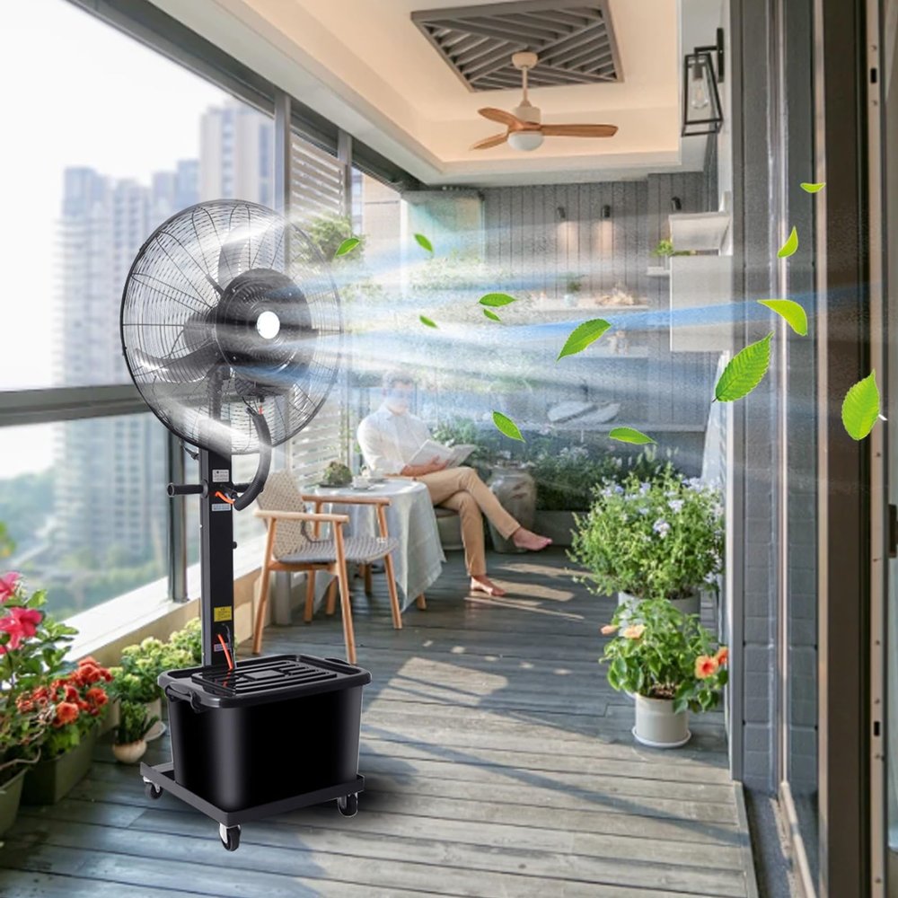 Industrial Misting Fan 25.6in/30in Pedestal Fan With 3 Cooling Speeds 11 Gallon Water Tank Fan For Patios Workshop Warehouse Industrial Warehouse Outside(30in/380w)
