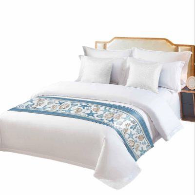 Blue Coastal Nautical Bed Runner for King Size Bed, Summer Beach Starfish Shell Coral Bedspread Protector Slipcover Bed Scarf for Foot Bed Runners & Scarves for Bedroom Hotel 102x20 Inches