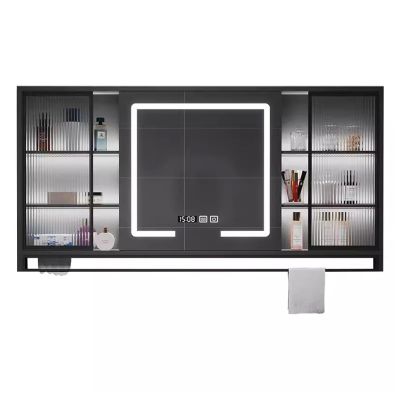 Lighted Medicine Cabinet with Mirror,Led Medicine Cabinet Mirror,Medicine Cabinet Mirror for Bathroom Medicine Cabinet with Lights, With towel rack Touch Switch(Black,W60*H75cm/W23.6*H29.5in)