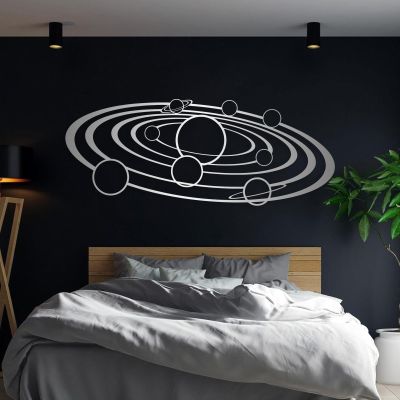 Metal Solar System Wall Art, Metal Galaxy Wall Decor, Planet Metal Wall Decor, Space Wall Decor, Science Wall Art, Wall Art for Living Room, Wall Hanging Decor, Wall Art for Kids Room (Silver, 48x19in|121x48cm)