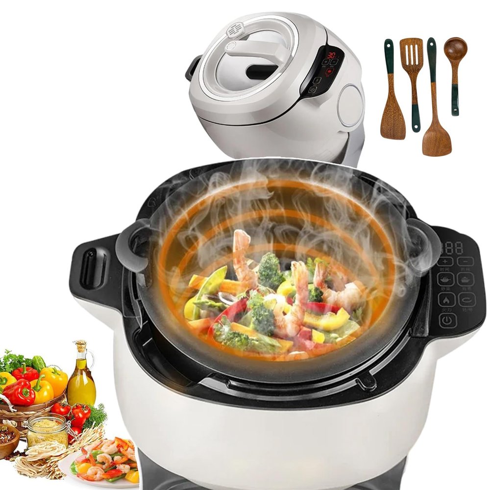 Automatic Cooking Machine, Fried Rice Machine Food Processor for Commercial, Multi-Function Stir-Fry 360 Rotatable Stir Fry Robot, Roller Rotation, Nonstick Coating - with Soup Spoon
