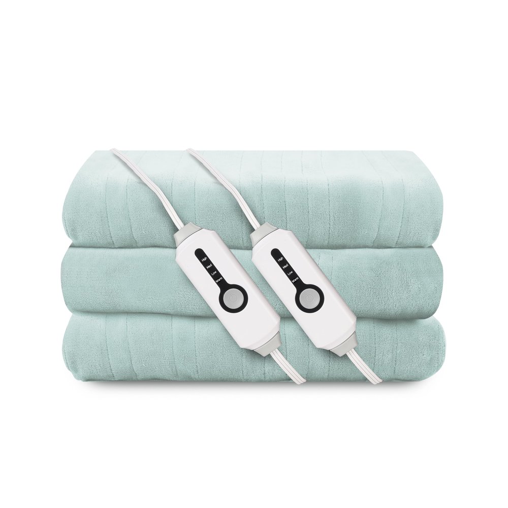 Electric Heated Blanket 84"x90" Queen Size, Soft Coral Fleece, Dual Controllers with 4 Heating Levels and 10 Hours Auto-Off, Machine Washable, Cozy Plush Fabric for Home, Mint Green