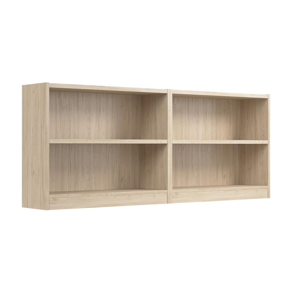 Bush Furniture Universal Small 2 Shelf Bookcase in Natural Elm - Set of 2, Matching Storage and Display Bookshelves for Home Office or Living Room Organization