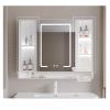 Lighted Medicine Cabinet with Mirror, Wall Mounted Bathroom Mirror with Storage, with Doors Bathroom Wall Cabinet with LED Lights, With tissue mouthTouch Control(White,W70*H70cm/W27.5*H27.5in) view 1