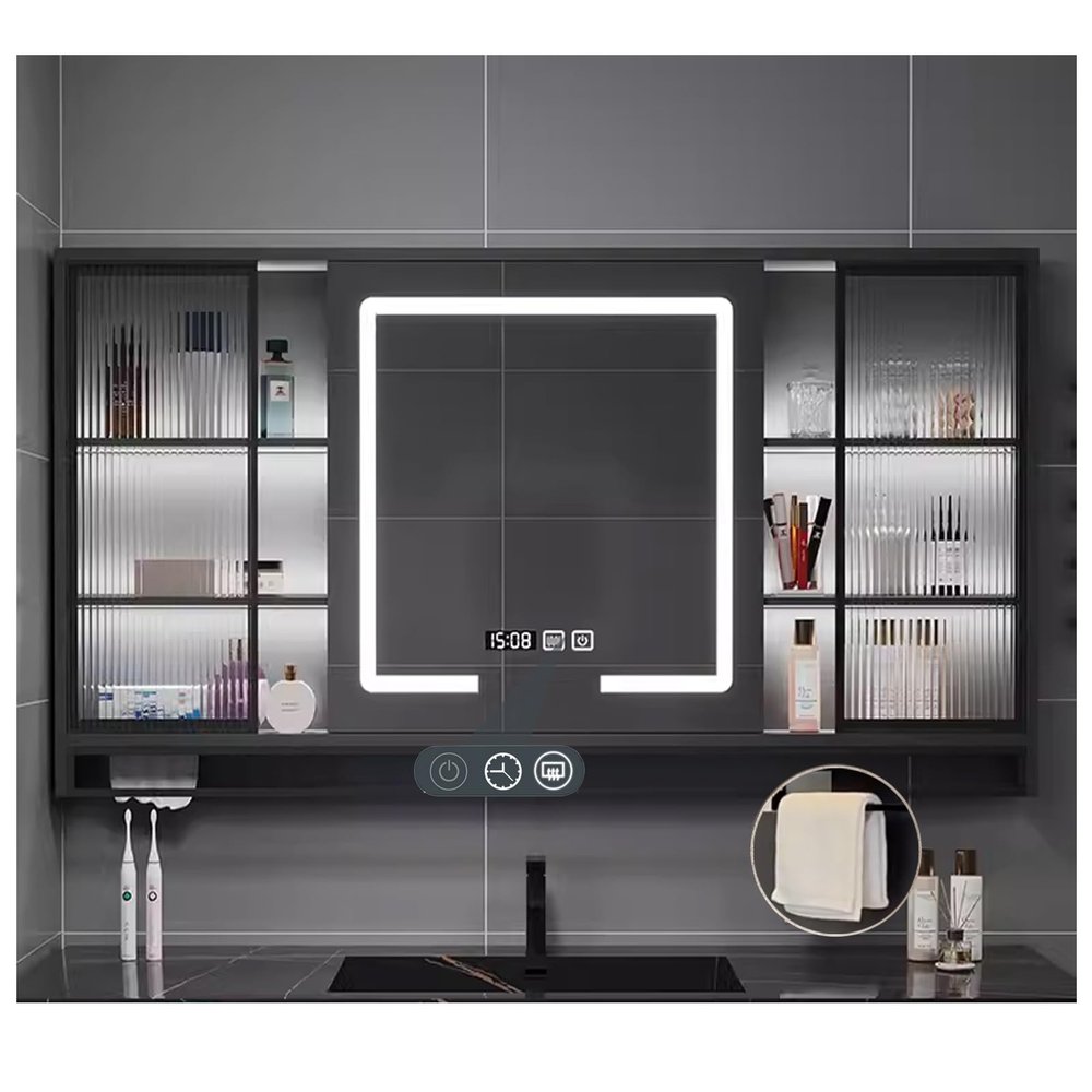 QWEASDF Led Medicine Cabinet Mirror,Lighted Medicine Cabinet with Mirror,Surface Mount Medicine Cabinet Mirror for Bathroom Medicine Cabinet with Lightswith Tissue Opening(B,W80*H75cm/W31.4*H29.5in)