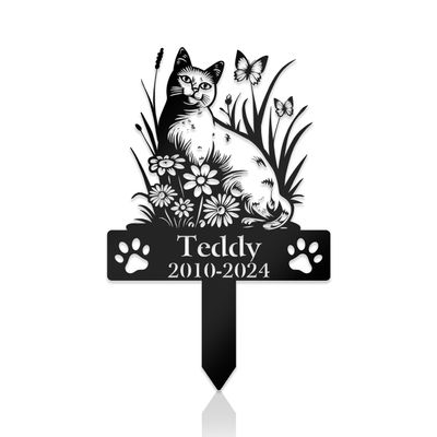 Personalized Cat Grave Marker Burmese Cat Playing with Butterfly Memorial Garden Stake 8x8 inch Burmese Loss Gift Sympathy Gift (Playing with Butterfly)