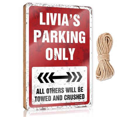 ADWD Kitchen Funny Sign Livia'S Parking Only Wooden Sign Winter Signs for Home Decor Outdoor Wall Decor(23X35CM)
