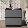 Modern Nightstand with drawers, Luxury Bedside Table, with Saddle Leather Finish Night Table, Double Drawer Storage Side Table, for Living Room/Bedroom/Office,Dark brown,small view 3
