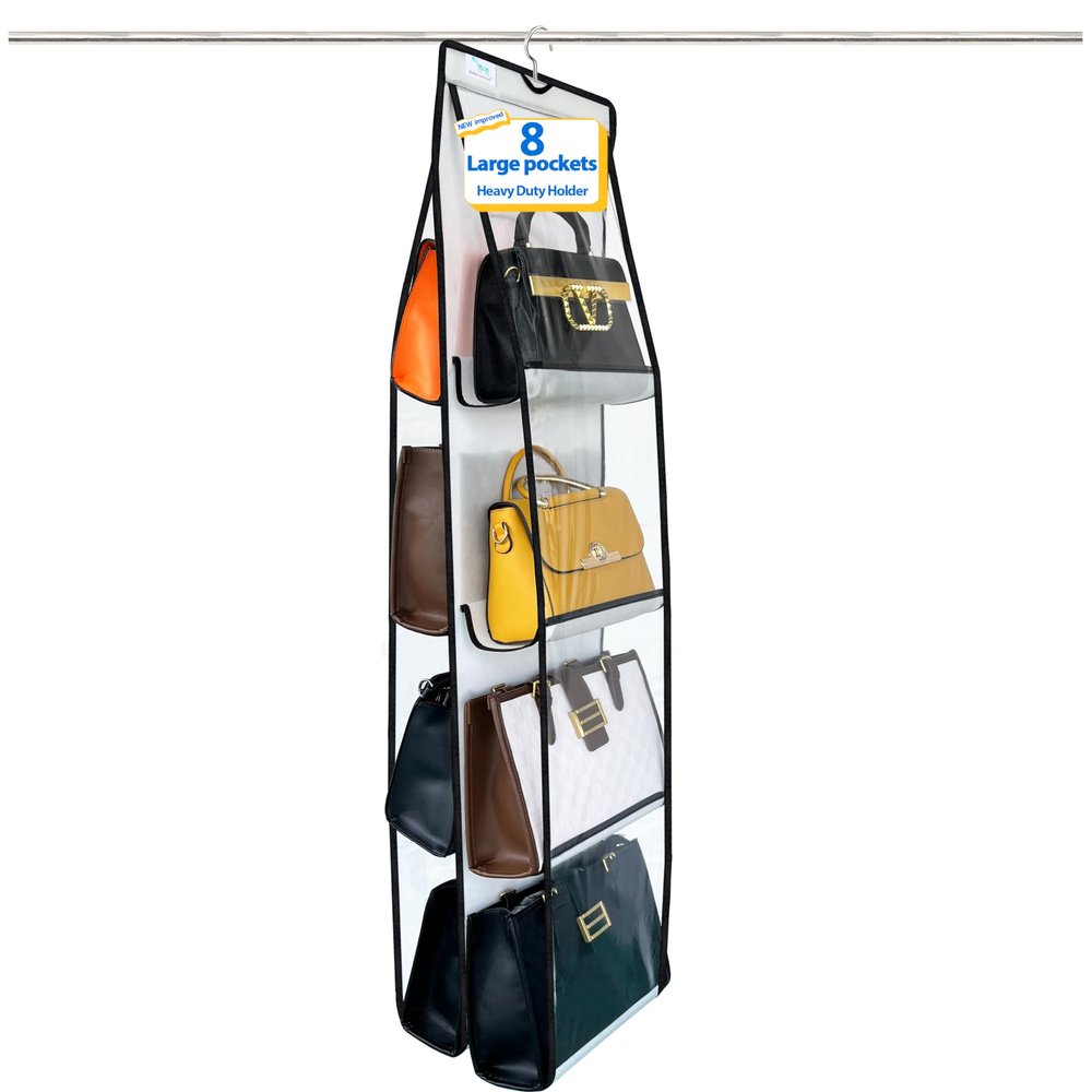 zebricolo purse organizer, NEW improved Larger, purse organizer for closet,Heavy Duty Hooks, purse storage,Space-Saving Design,handbag organizer,Visibility,closet organizer,White/Black-1PCS