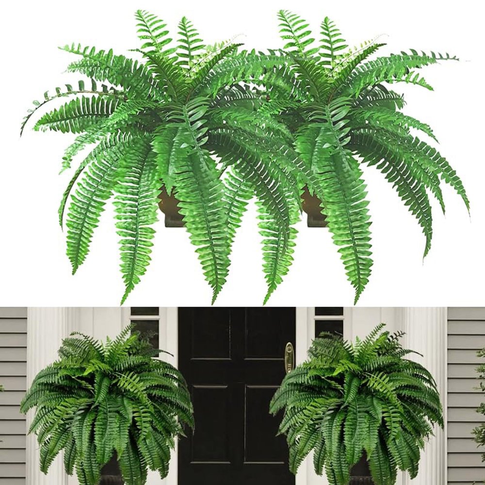 HELLORSO Single Silky Artificial Boston Fern Bush, 23Inch Artificial Plants, Suitable for Decorating Office, Patio, Living Room Faux Greenery (Green)