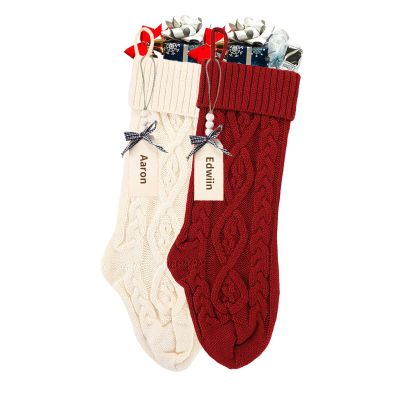 houscly 18 Inches Personalized Christmas Stockings: 2 Pack Red Ivory Knit Christmas Stockings Set with Name Tags Christmas Decor Neutral Xmas Decorations Holiday Farmhouse Indoor Rustic Home Decor