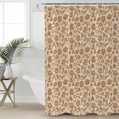 Huotupsine Vintage Botanical Brown Shower Curtain Set - 36" x 78" Washable Bathtub Curtain with 12 Hooks, Farmhouse Ethnic Floral Waterproof Fabric Stall Shower Curtains for Bathroom/Bathtub Dcor