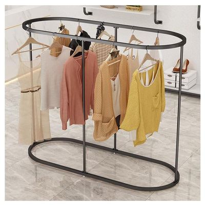 zktoermn Freestanding Metal Clothes Rack, Modern Oval Clothing Rack Portable Retail Display Stand Cloth Display Rack Hanger for Clothes Store Bedroom(Black,150x50x140cm)