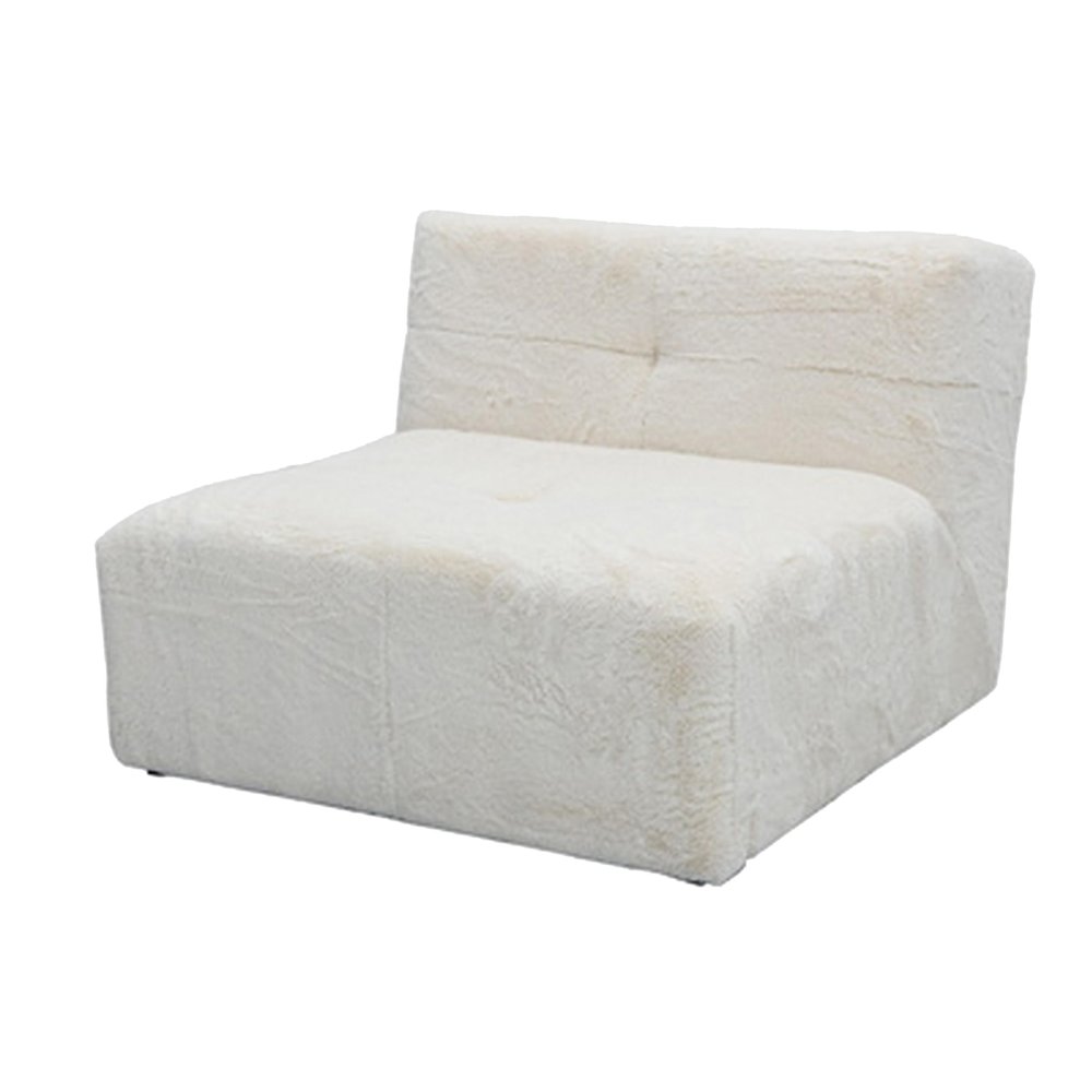 Benjara Accent Chair, Cushioned Tufted Seat and Back, White Polyester Faux Fur