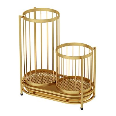 MLYAYE Household Hotel Umbrella Storage for Entrance, Metal Round Hollow Long and Short Umbrella Storage Bucket with Removable Drip Tray, Large Capacity Rustproof Umbrella Holder(Gold,55x50x27cm)