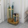 MLYAYE Household Hotel Umbrella Storage for Entrance, Metal Round Hollow Long and Short Umbrella Storage Bucket with Removable Drip Tray, Large Capacity Rustproof Umbrella Holder(Gold,55x50x27cm) view 2