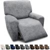 Pfrstuv Recliner Chair Cover 4-Pieces, Leather Look, Light Grey, Spandex Fabric, Slipcovers with Pockets, Stretch Fit view 1