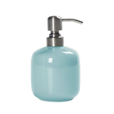 LOVULIFE Kitchen Soap Dispenser Soap Pumps Celadon Lotion Bottle Dishwashing Liquid Dispenser Household Bathroom Hotel Round Soap Dispenser 430ml/15.1oz Soap Dispenser for Bathroom(B)
