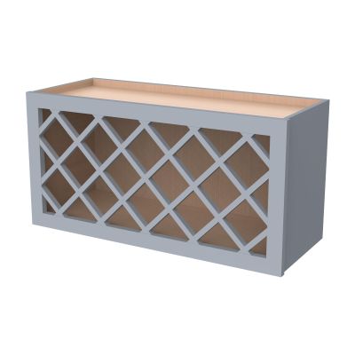 CozyHommie Solid Wood RTA Wine Bottle Rack Wall Cabinet with Lattice Panels - Wine Storage for Bar, Pantry, Cellar - Mocha (30'W 12'D 18'H)