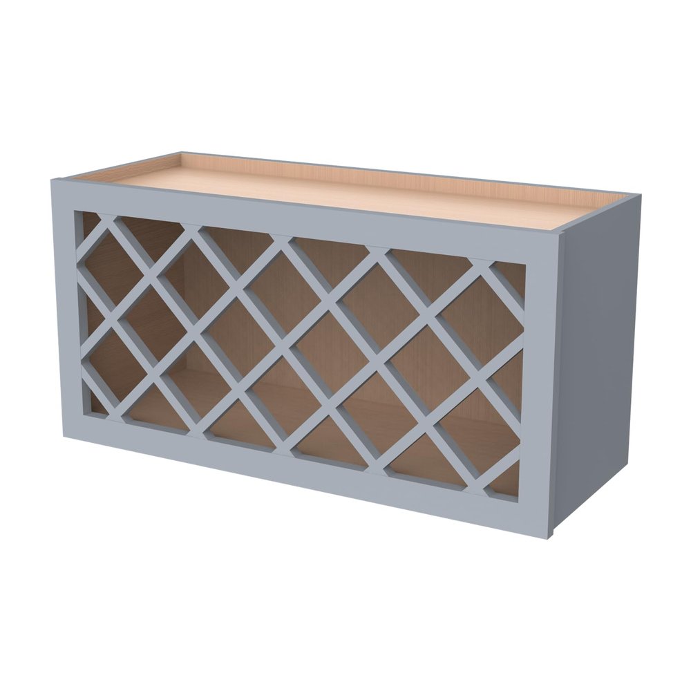 CozyHommie Solid Wood RTA Wine Bottle Rack Wall Cabinet with Lattice Panels - Wine Storage for Bar, Pantry, Cellar - Mocha (30'W 12'D 18'H)