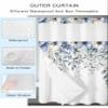 Anzona No Hook Shower Curtains, Blue Spring Floral Stall Bathroom Curtain with Snap in Liner, Elegant Botanical Summer Flowers Waterproof Washable Fabric Bathroom Shower Curtain Sets, 48" x 72" view 4