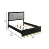Benzara Caer Queen Size Bed- LED Panel Tall Headboard- Gray Upholstery- Black Okume view 3