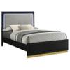 Benzara Caer Queen Size Bed- LED Panel Tall Headboard- Gray Upholstery- Black Okume view 4