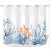Anzona No Hook Shower Curtains, Blue Nautical Coastal Long Bathtub Curtains with Snap in Liner, Summer Beach Coral Seaside Waterproof Washable Fabric Bathroom Shower Curtain Sets, 72" x 78" view 1