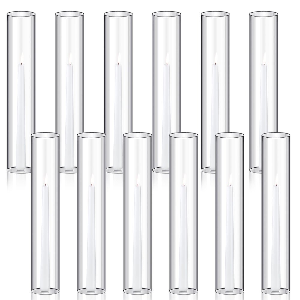Treela 36 Pcs 2.5" W x 14" H Hurricane Candle Holder Sleeve Bottomless Glass Cylinder Candleholder Sleeve Tall Candle Glass Cover Clear Open Ended Shade Chimney Tube Cover for Pillar Taper Lamp