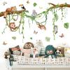 Buiory Removable Jungle Animals Wall Decals Peel and Stick Safari Monkey Climbing Tree Wall Stickers Vinyl Sloth Butterfly Vine Mural Art Decor for Kids Nursery Bedroom Living Room Sofa TV Wall view 1