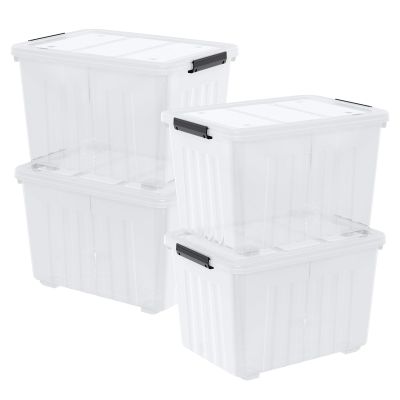 Julyeen 4 Packs Large 70 L Plastic Stackable Storage Bins with Wheels and Latching Lid, Clear Storage Container Tote