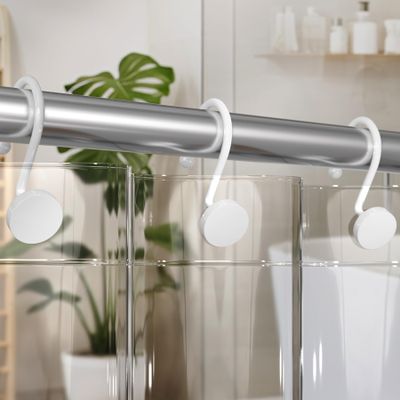AmazerBath Shower Curtain Hooks Rings 12Pcs, Heavy Duty Modern Decorative White Shower Curtain Hooks, 100% EVA Soft & Luxury Clear Heavy Duty Shower Curtain and Liner 2-in-1