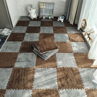 YQJYBD 20pcs Splicing Mat Ins Style Room Carpet, Bedroom, Children's Bedside Blanket, Stain Resistant Living Room, Soft Thicken Interlocking Carpet Tiles Floor Mat(Grey+Brown)