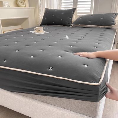 SUZEPER Washed Cotton Embroidery Mattress Protector with 2 Pillowcases, Thicken Mattress Cover Protector,Breathable Mattress Topper Fitted 11" Deep Pocket for Bedroom(King 70.8x78.7in 3PCS, Gray A)