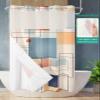 Anzona No Hook Shower Curtains, Orange Blue Geometric Stall Bathroom Curtain with Snap in Liner, Vintage Contemporary Abstract Waterproof Washable Fabric Bathroom Shower Curtain Sets, 54" x 78" view 2