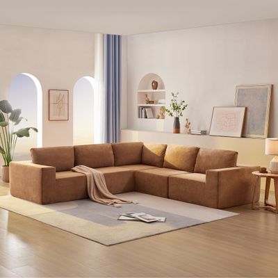 116*116" Modular Oversized L Shaped Sectional Sofa,Luxury Floor Couch Set,Upholstered Indoor Sectional Couch Furniture,Foam-Filled Sleeper Sofa Bed for Living Room,Bedroom,5 PC Free Combination,Brown