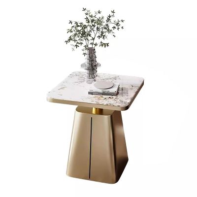 Coffee Table, Sofa Side Table, Coffee Tables for Living Room, Simple Modern Square Coffe Table, for Living Room(Gold and White,23.6in/60cm)